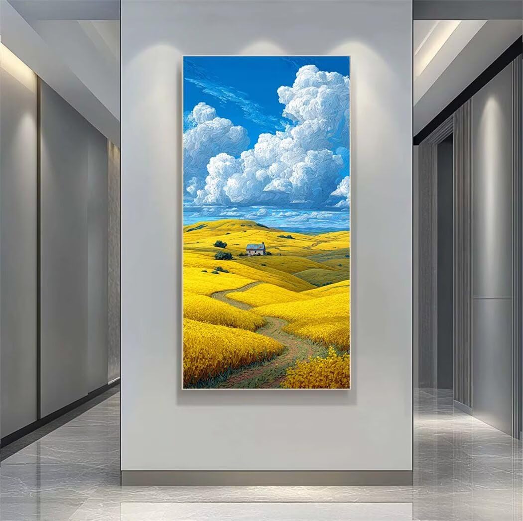 Landscape Diamond Art Kits Adults Large 5D Golden Fields Diamond Painting Kits, DIY Full Drill Crystal Art Craft Rhinestone Embroidery Cross Stitch for Adults 39.4x78.7 Inch/100x200 cm -LR1148