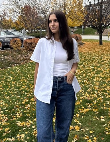 Zeagoo Womens Button Down Blouse Rolled Cuffed Short Sleeve Shirts Casual Work Blouse Summer Hawaiian Outfits3