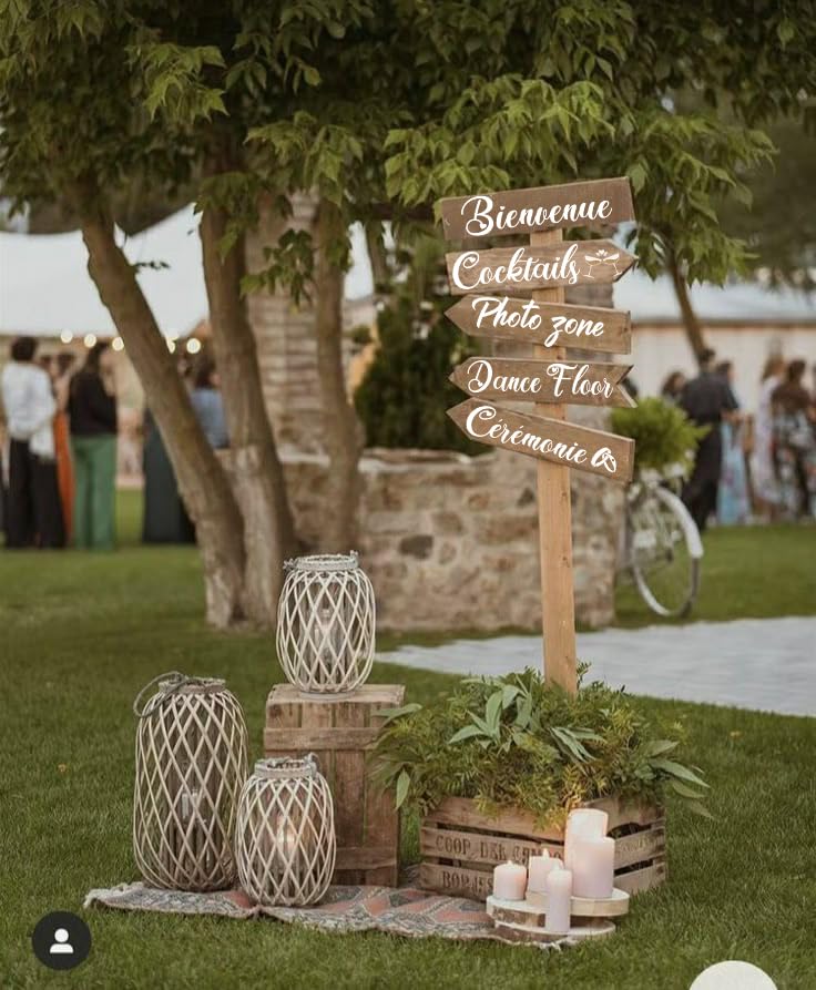 SOLENZO - Lot de 5 stickers de flèche de décoration pour mariage champêtre - rustique chic - nature (Blanc)