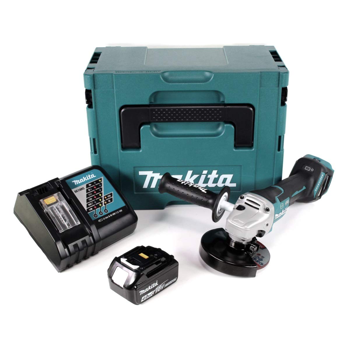 Makita DGA 517 RM1J akumulatorowa szlifierka kątowa 18V 125 mm + 1x akumulator 4,0Ah + ładowarka + skrzynia transportowa Makpac 3