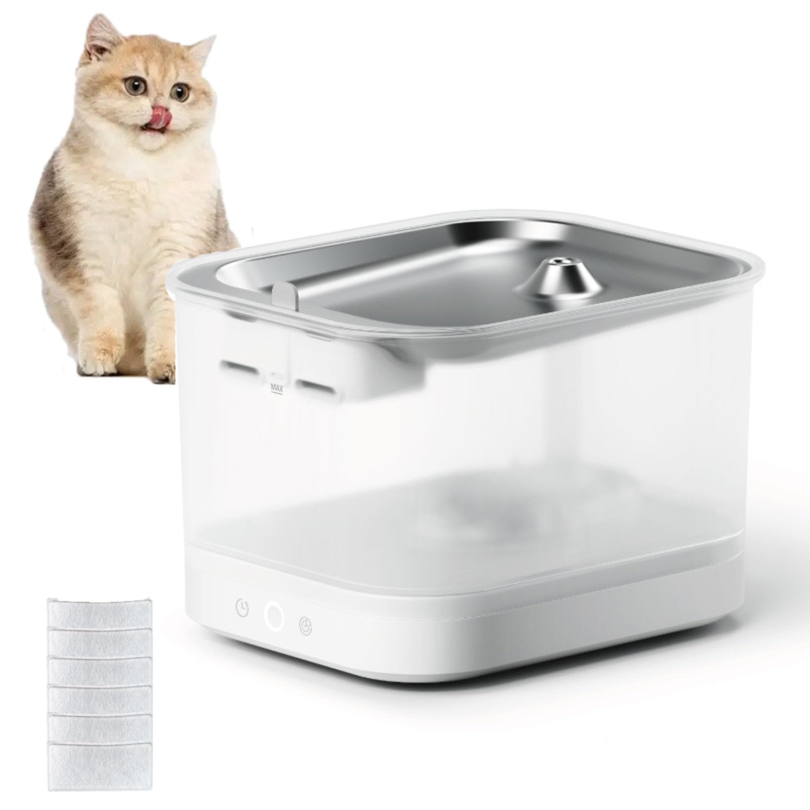 Fontanella Per Gatti, in Acciaio Inox, A Batteria, Erogatore D'acqua Per Gatti Da 84 Oz/2,5 L, Senza Fili, Con Sensore Di Movimento, Pompa Ultra Silenziosa, Multifiltrazione, Facile Da Pulire