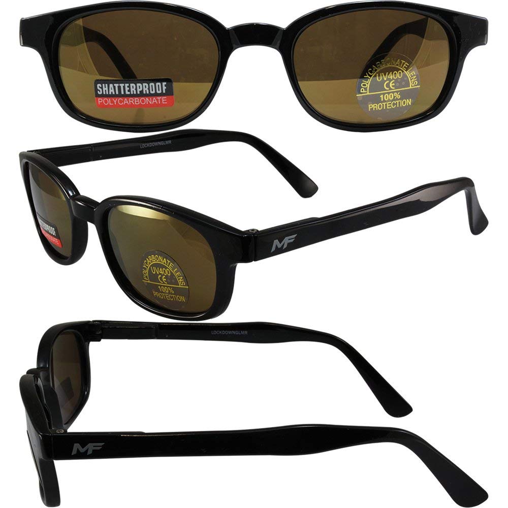 MotoFrames MF Lockdown Motorcycle Riding Sunglasses Black Frames Gold Mirror Lenses