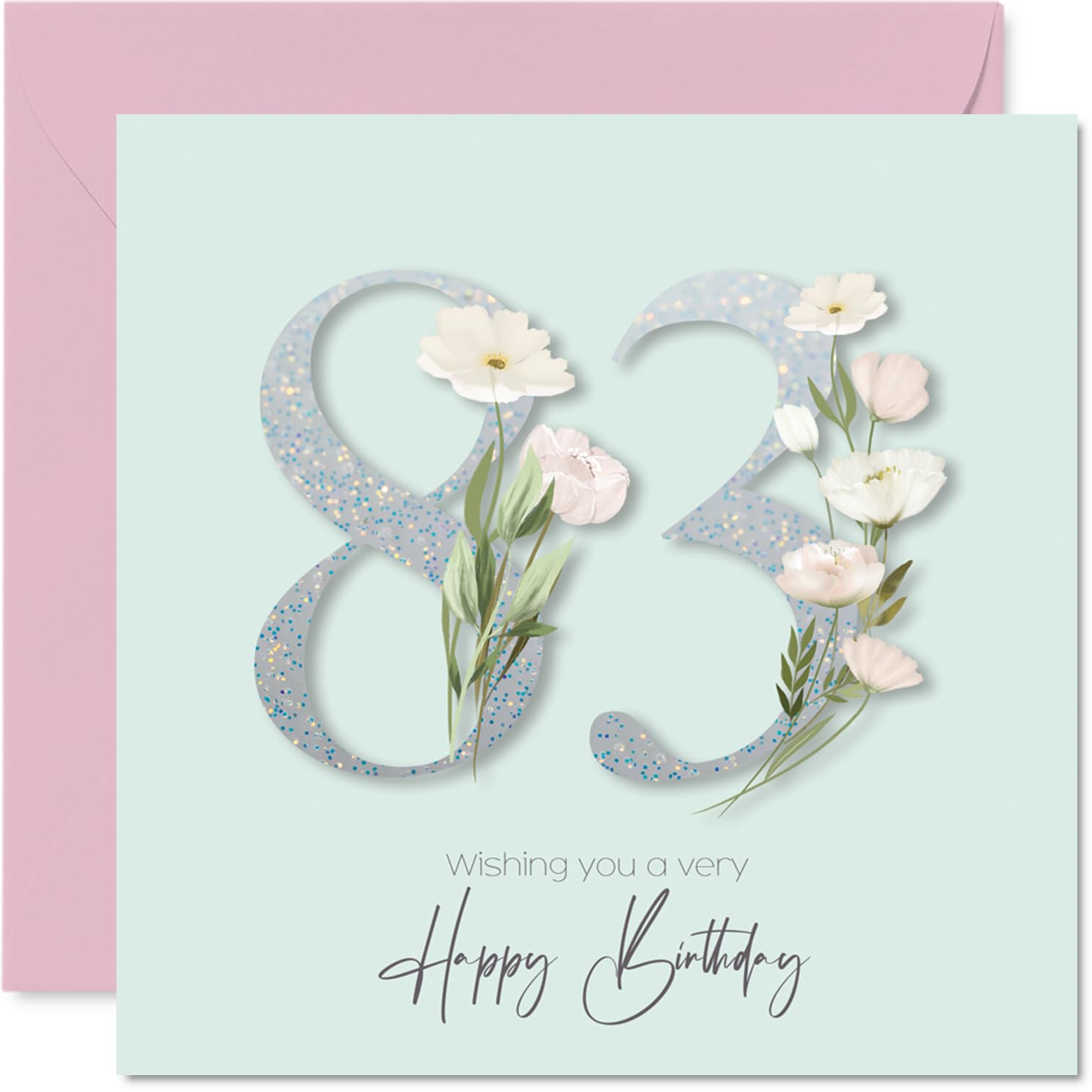 83rd Birthday Cards for Women - Fancy Floral Flowers - Happy Birthday Card for 83 Year Old Woman Nan Gran Granny Nanny, 145mm Bday Greeting Cards
