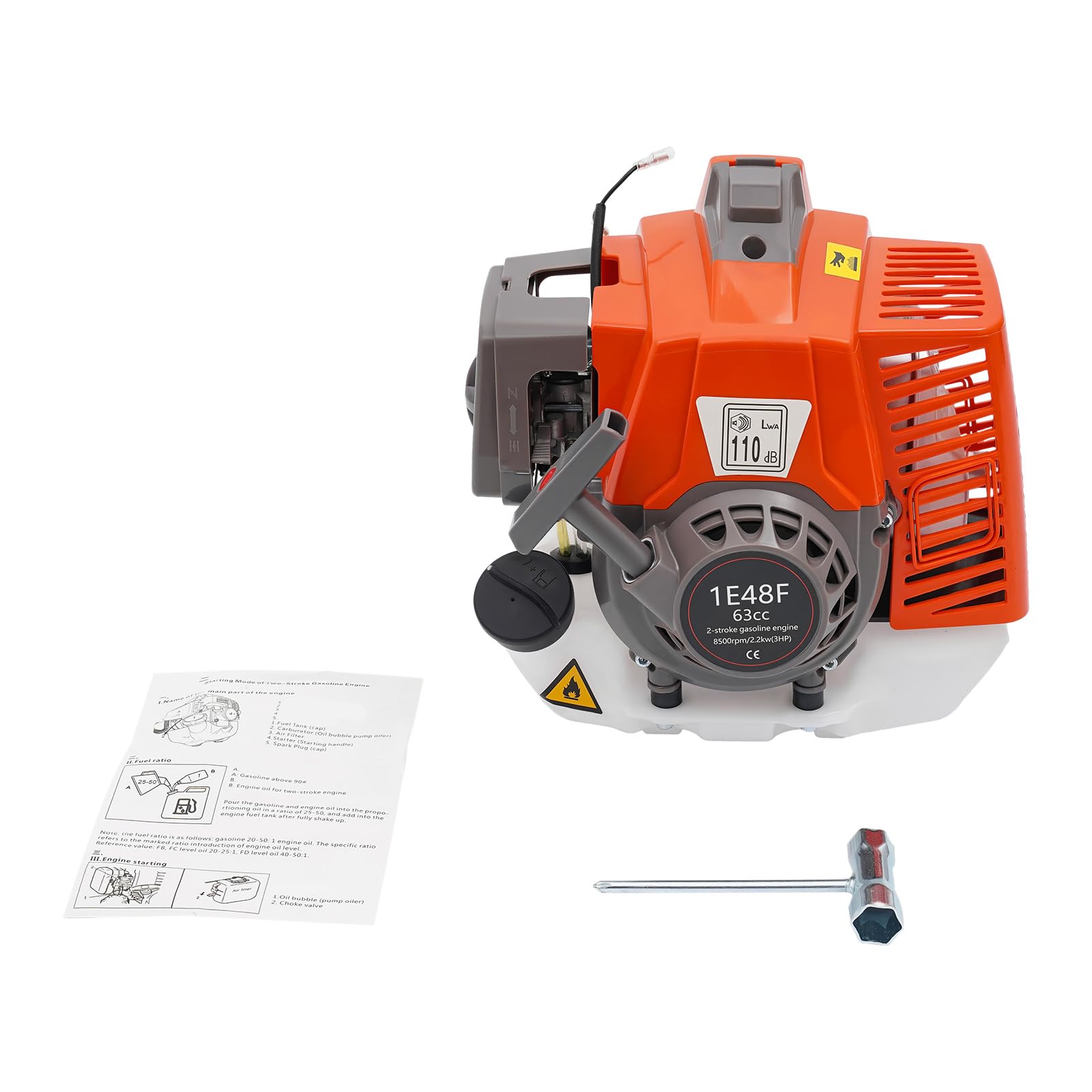 Motor de gasolina de 2 tiempos de 3 CV, motor de gasolina de 2,2 kW, 63 cc de cilindrada, 8500 rpm, enfriado por aire, arranque por cable, cilindro único, ligero y portátil, motor de arranque ligero