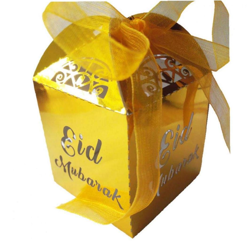Tossper 50Pcs Eid Mubarak Candy Box, Paper Gift Bag Party Favor Gift Box Muslim Islamic Party Supplies