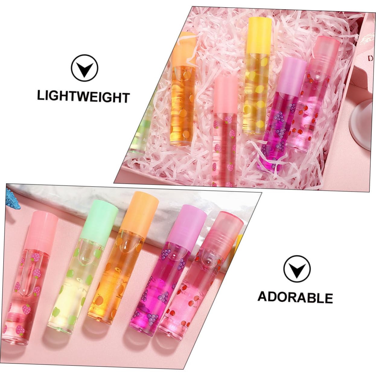 Gatuida 12 Piezas de Brillo Labial Transparente Diseño de Fruta, Hidratante y Portátil, para Mujeres y Niñas en Invierno
