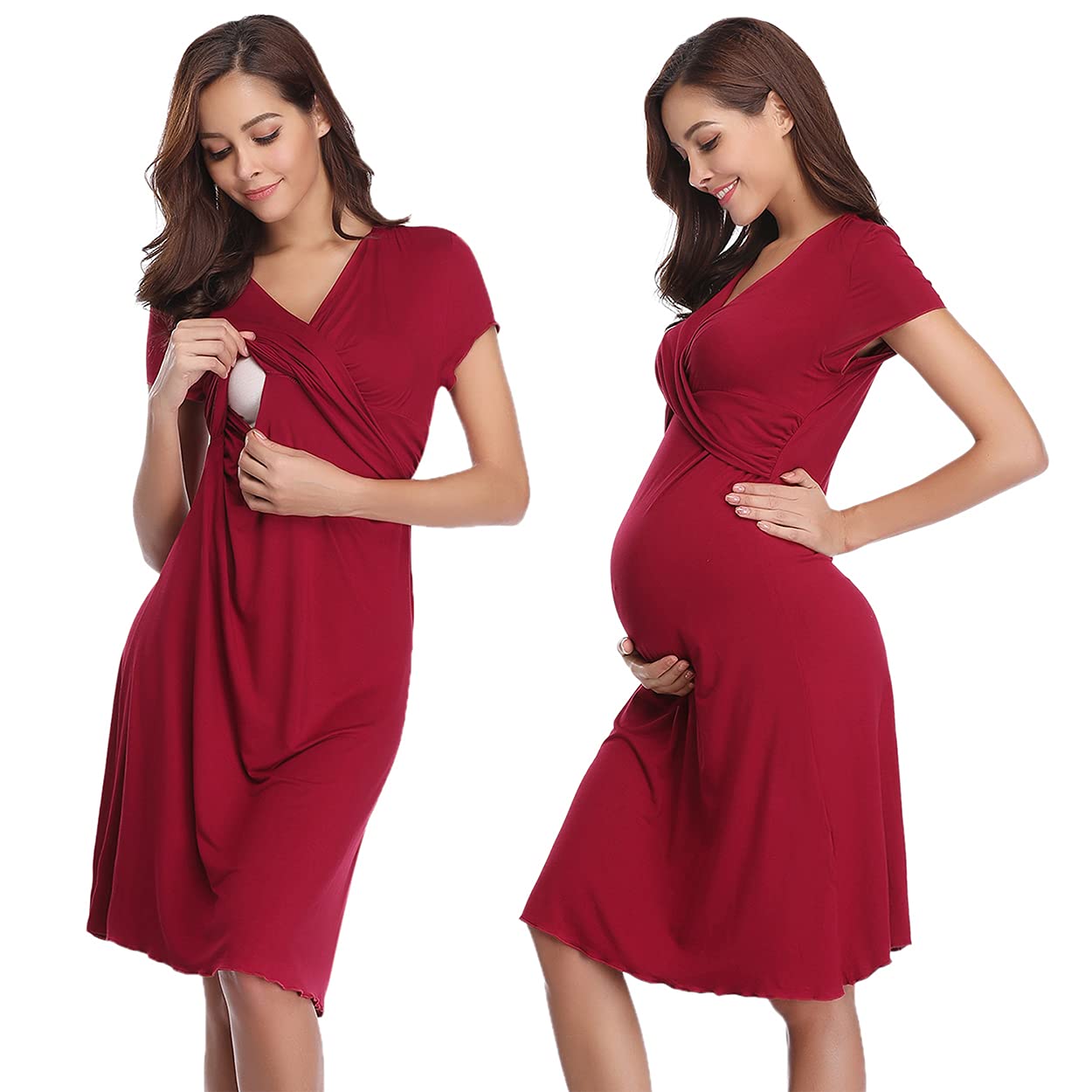 Women's Cotton Maternity Nightgown Skater Dress Maternity Nursing Dresses Clothing Pregnancy Nursing Pyjamas Short Sleeve - 1