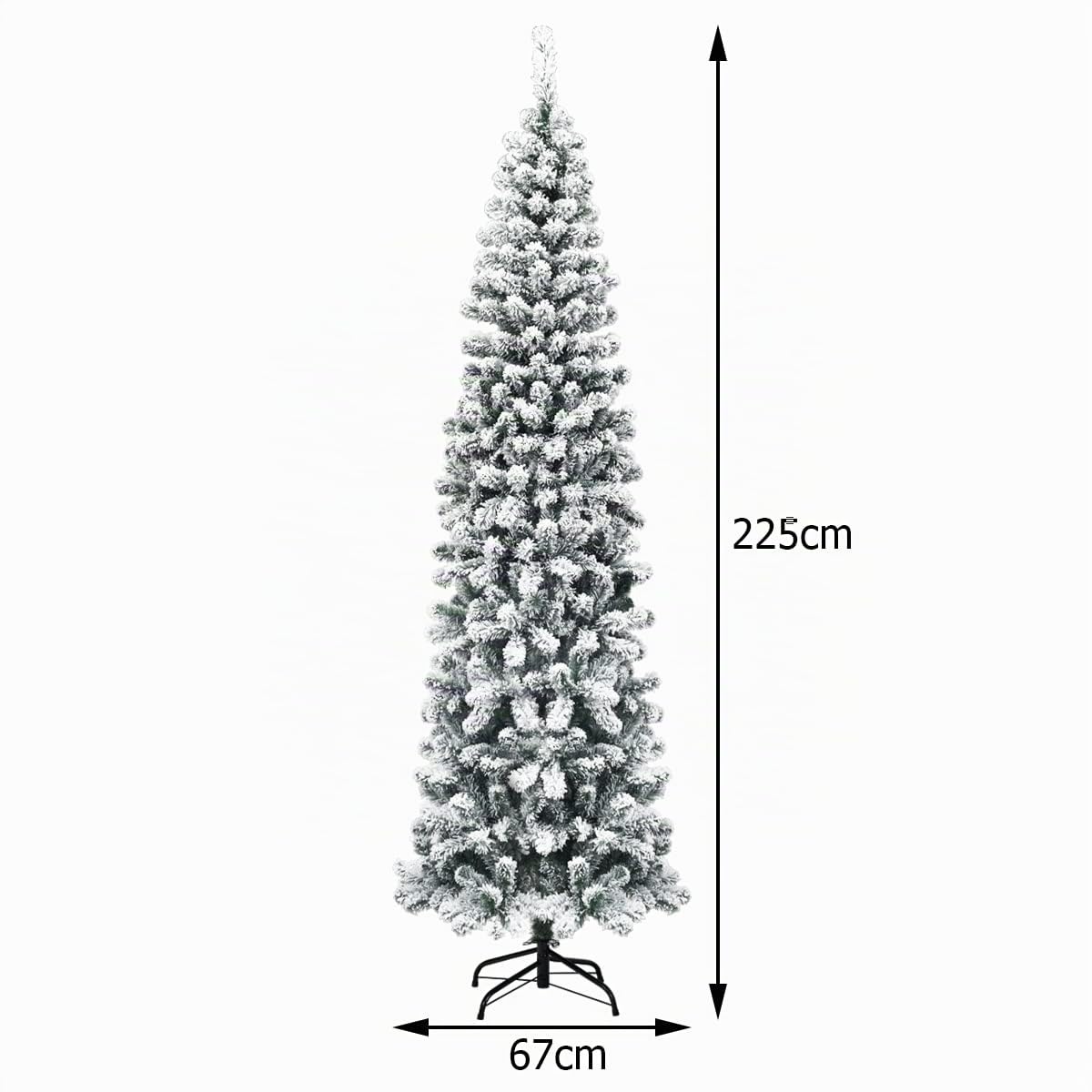 COSTWAY 225cm Árbol de Navidad Artificial Nevado, Agujas de PVC de 641 Puntas, Árbol de Navidad Slim/Estrecho, Soporte de Metal, Decorativa Nieve para Hogar Oficina Fiesta (225 cm)
