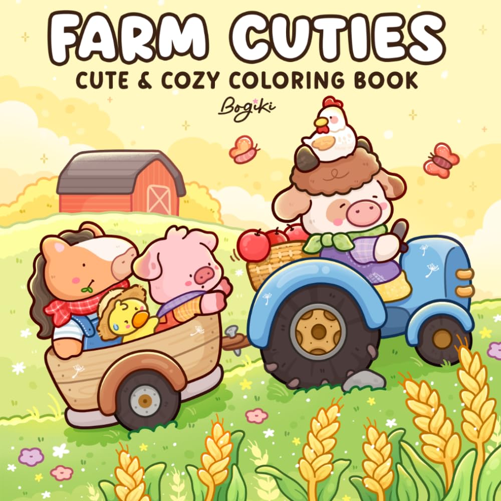 Farm Cuties: Coloring Book for Adults and Teens Featuring Adorable Cow Friends and Animal Characters in Cozy Farm Scenes for Relaxation