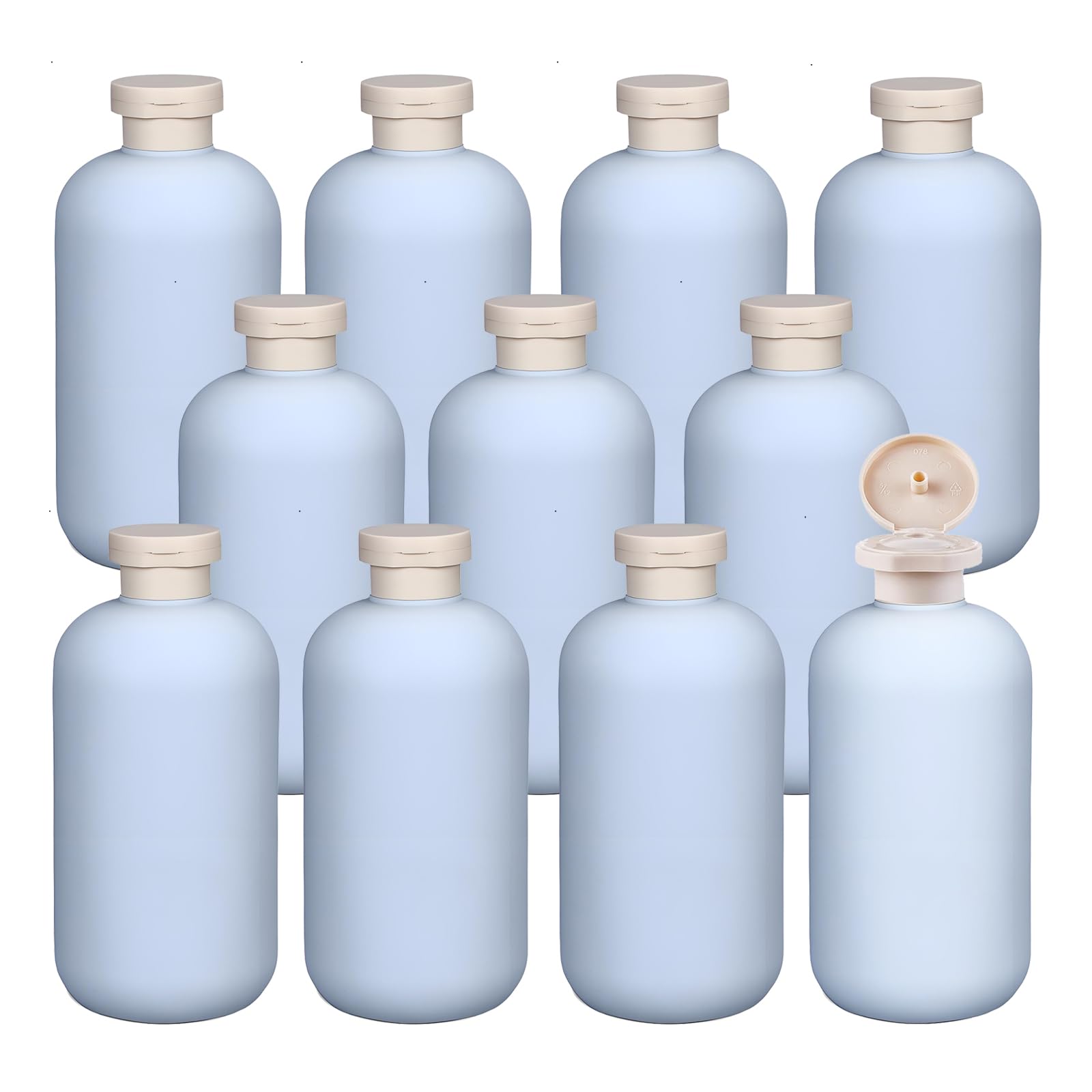 12 Piezas Botellas de Viaje Rellenables 500ml Azul Exprimible con Tapa Abatible, Botes Viaje Portátiles de HDPE para Desinfectante Manos, Champú, Loción, Dispensador Cosmético