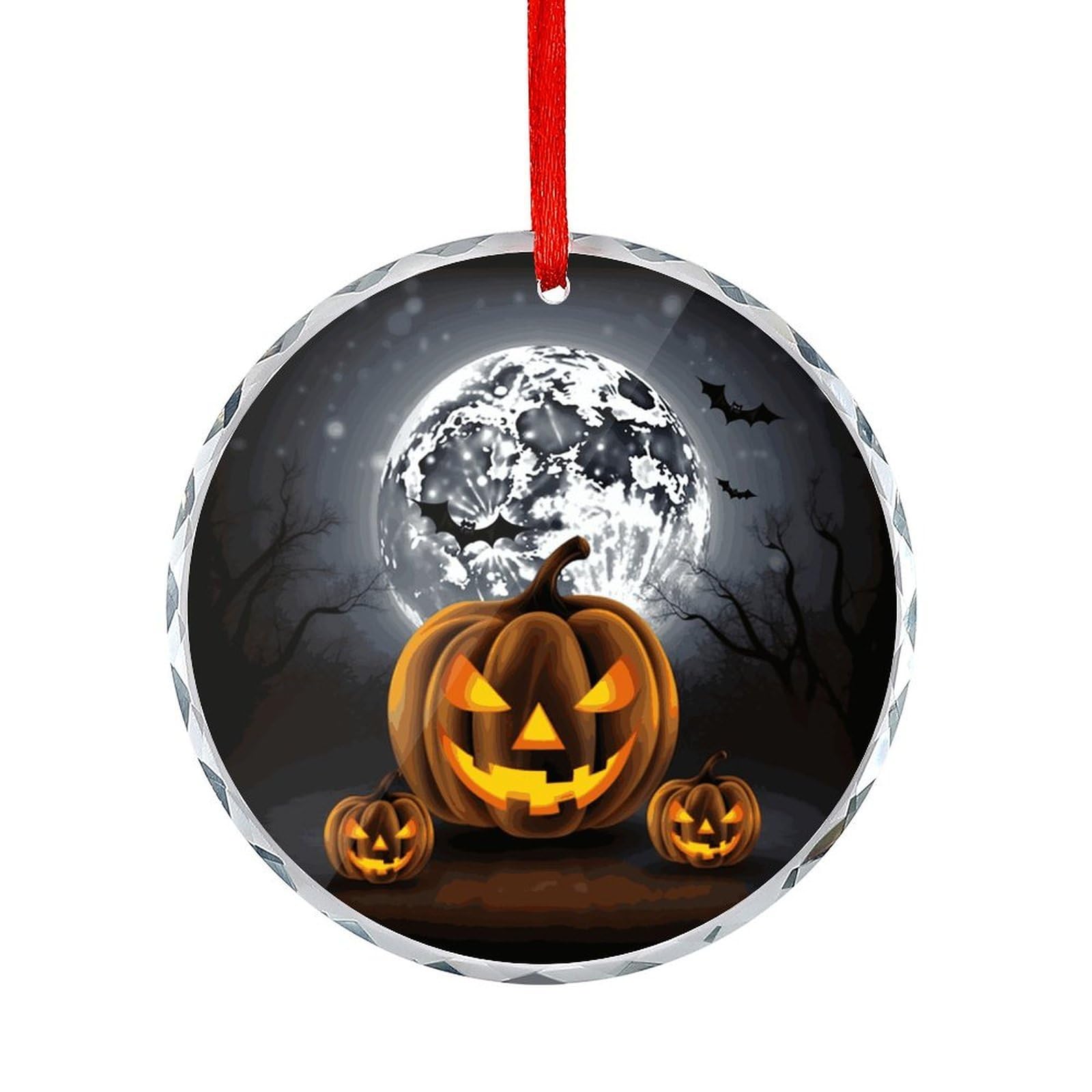 Btcowzrv Style Halloween Moon Bat Pumpkin Round Ornament Hanging Pendant Decor