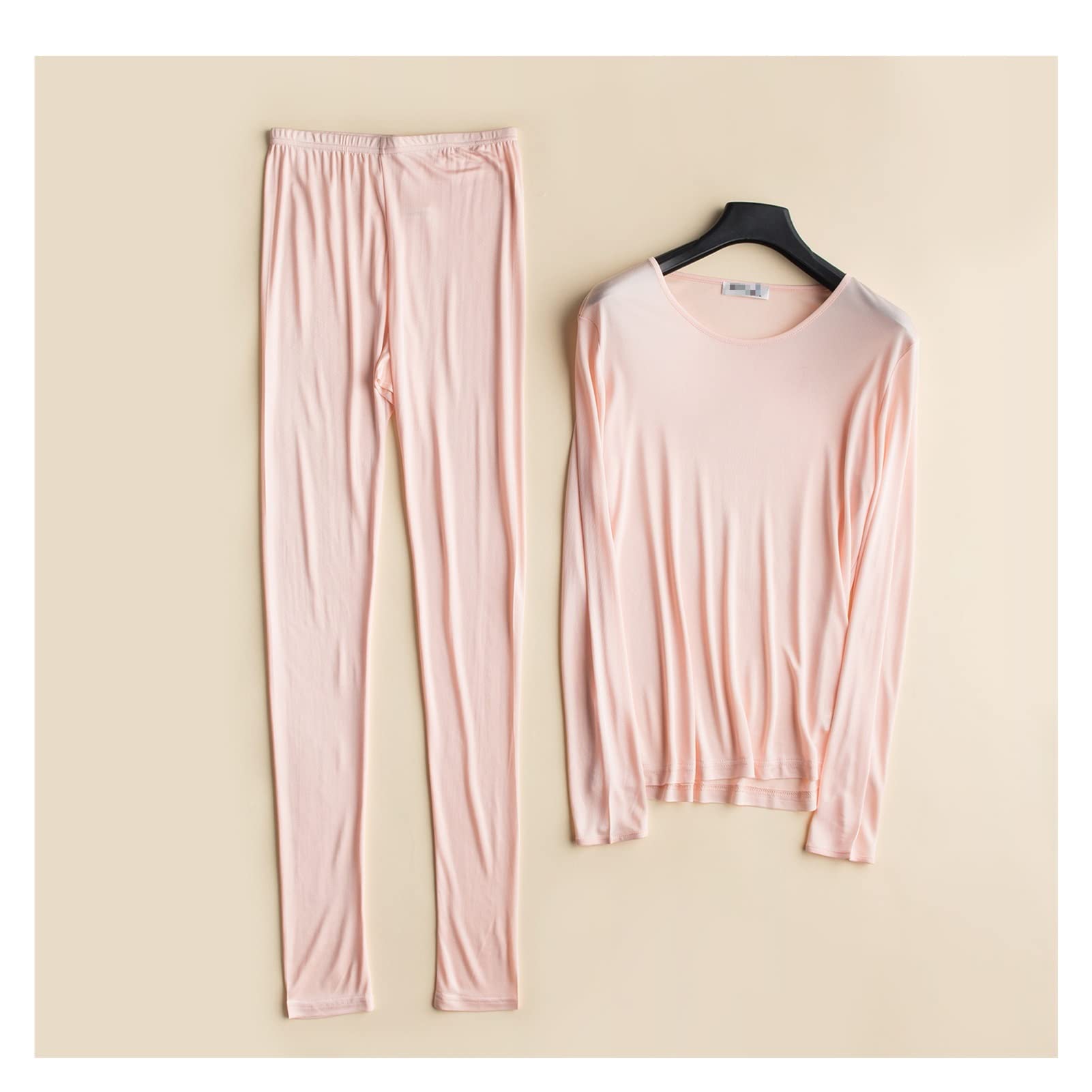 Conjunto De Ropa Interior Térmica De Seda De Morera Natural para Mujer, Calzoncillos Largos De Ajuste Cómodo, Conjunto De Pijama De Lencería con Cuello Redondo (Color : Pink, Size : L/Large)