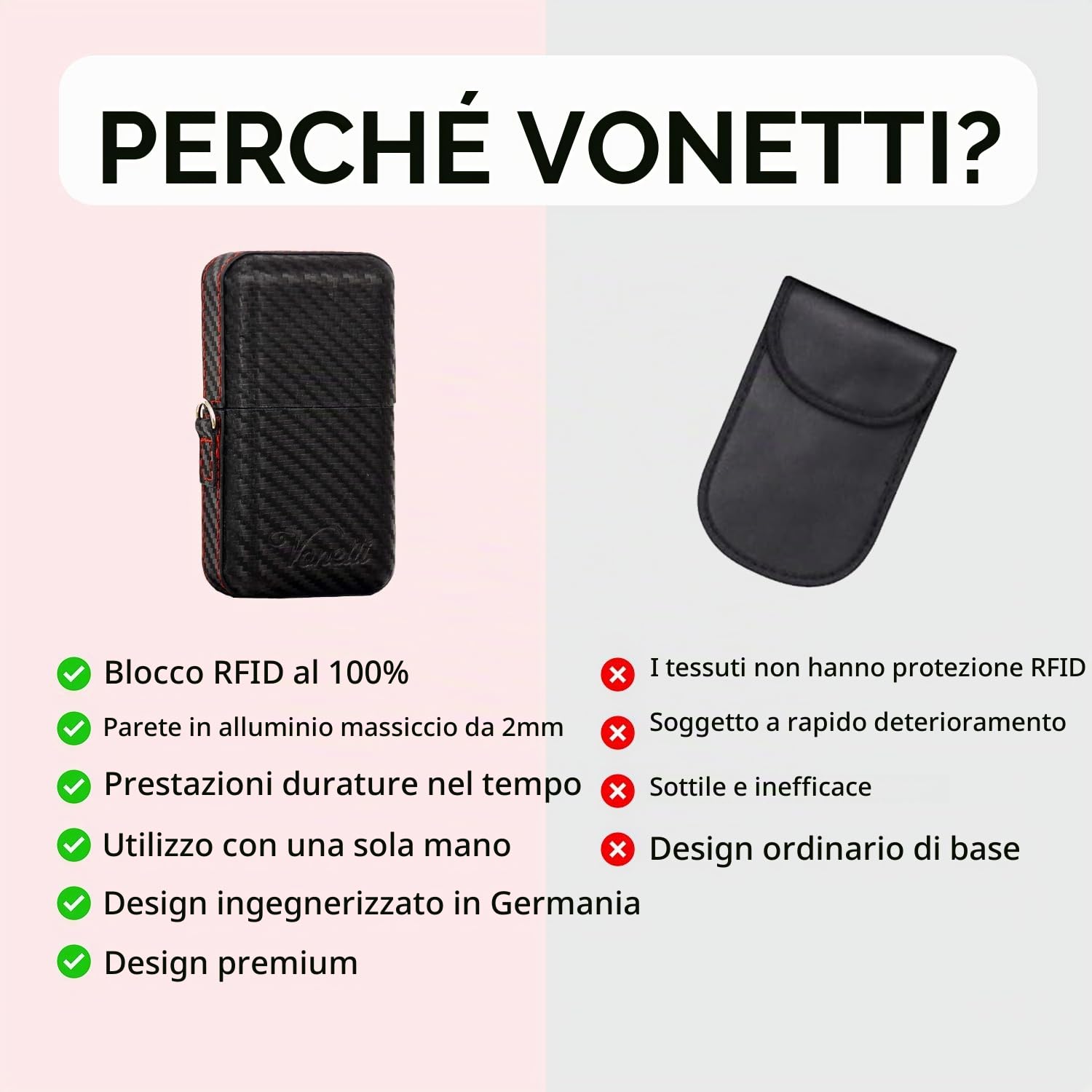 VONETTI Alpha Shield CARBONE - Premium RFID Signal Blocker Box - Smart Car Key Faraday Signal Protector, Keyless Go RFID Blocking Case, Crypto Wallet Safe Box, Signal Blocker Faraday Tin (Black)