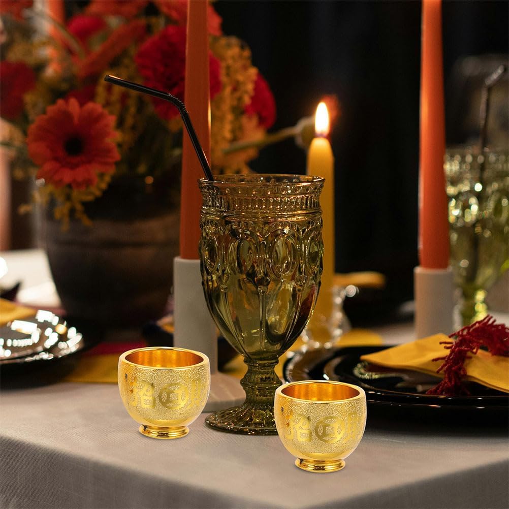 VOSAREA Sand Gold Teapot Flat Cup Set for Temple Offering Holy Water Buddhist Worship Tea Cups Decorative Offering Cups for Household and Religious Use