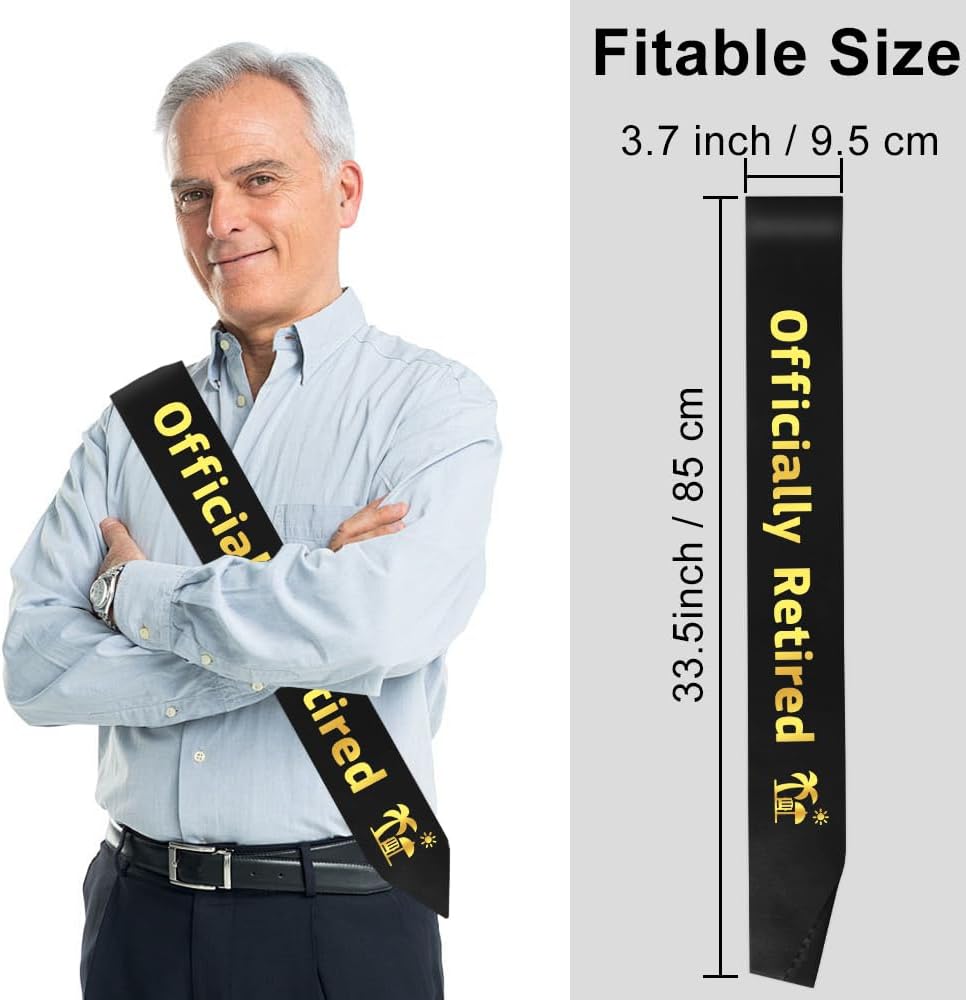Officially Retired Sash Black Retirement Party Sash for Men Women With Gold Foil Retirement Party Decorations Happy Retirement Decorations For Men Funny Retired Gifts for Boss Teacher Police