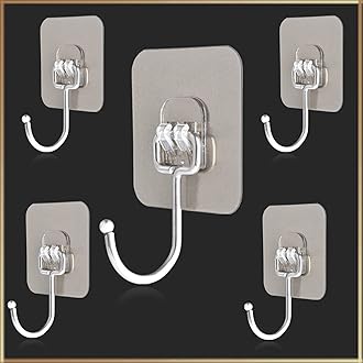 Heavy Duty Self Adhesive Wall Hooks (Pack of 5) | Waterproof PVC Sticky Hooks Stainless Steel Big Hooks for Home Storage Bathroom Kitchen | Silver Multipurpose 10KG Capacity