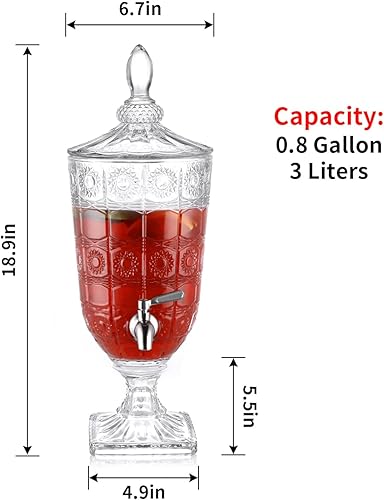 Miniatura 2 de Singvon Dispensador de bebidas de vidrio de 0.8 galones con grifo de acero inoxidable, dispensador de bebidas de boca ancha con soporte, dispensador