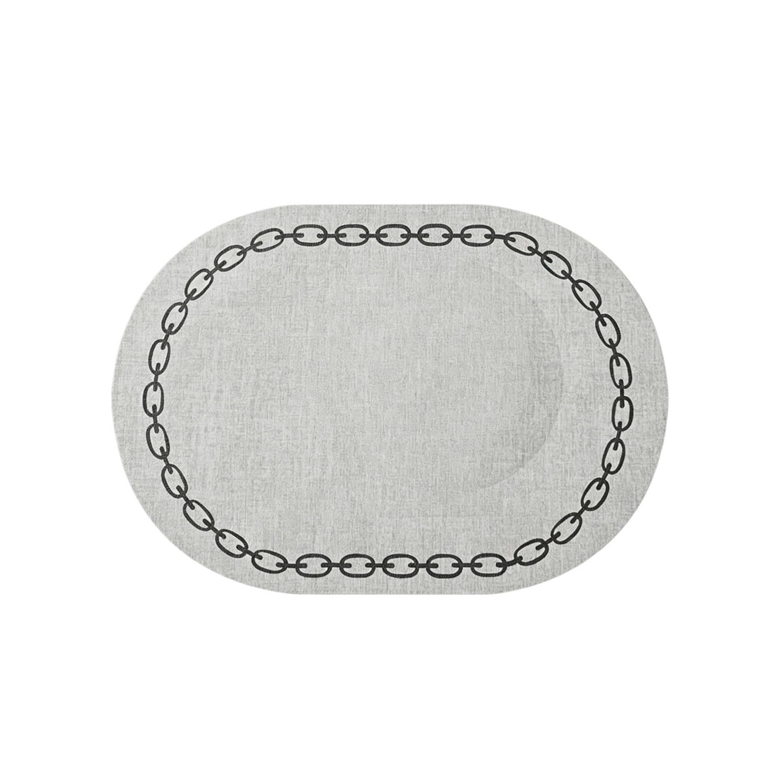 Napperon de Table Ovale en Faux Cuir, Tapis Cuisine, Vaisselle, Accessoires café(Chain Light Grey)