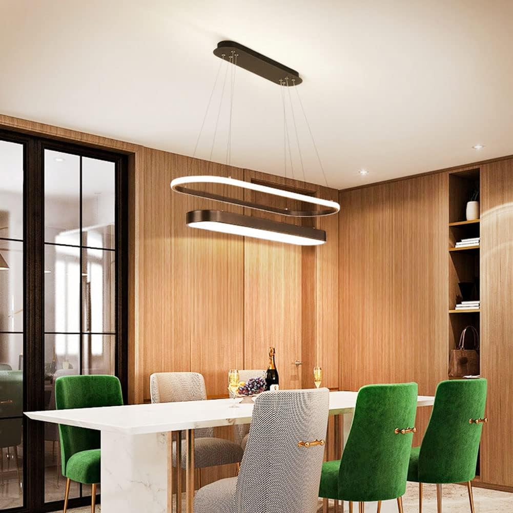 Best Review TOVINX 29.5 Modern LED Ceiling Flush Mount Hanging Lamp Circular 45W Remote Dimming Light Fixture 47.2 Adjustable Hanging Wire Pendant Lighting for Dining Room Kitchen Island Office(Black)