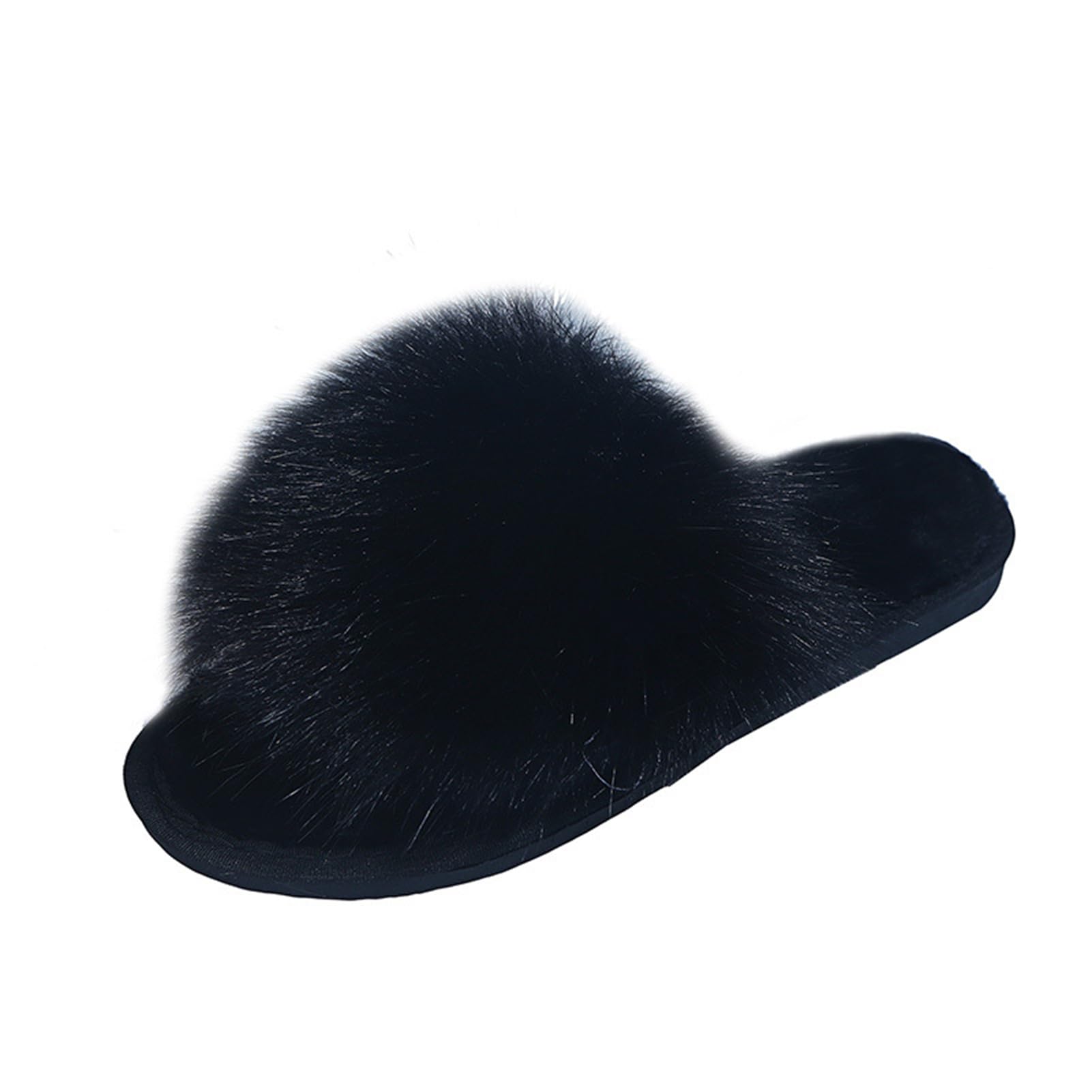 Znel Women's Black Fluffy Pom Pom Feather Soft Plush Cozy Memory Foam Scuff Slippers Faux Fur Slip On House Bedroom Shoes For (38/39 Eu, )