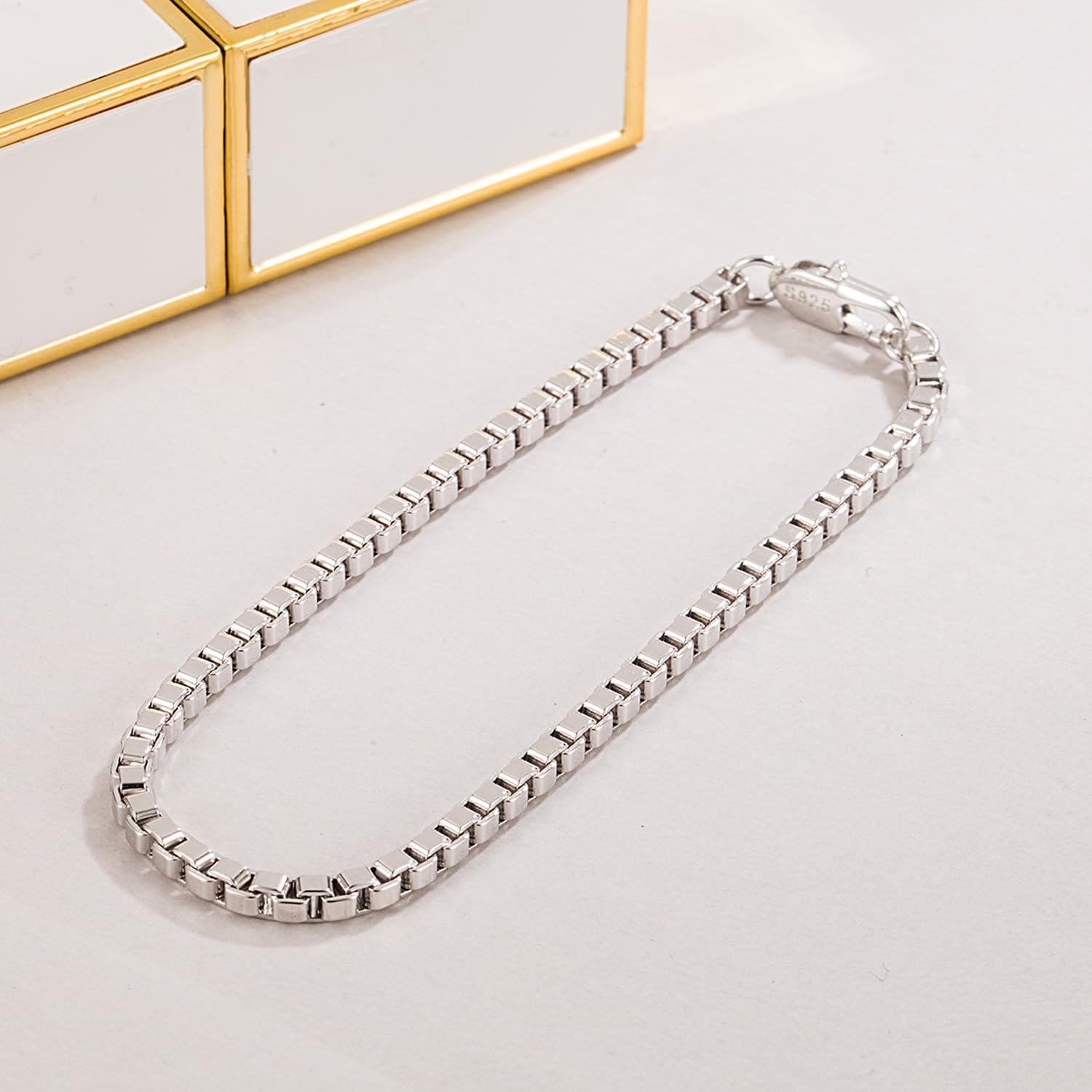 Dankadi 925 Sterling Silver Bracelet Men Women 3MM Square Rolo Link Round Box Chain 6.3" 6.7" 7" 7.5" 8" 8.5" 9" Bangle Unisex Jewelry Gift (Square, 5 inches) - Image 8