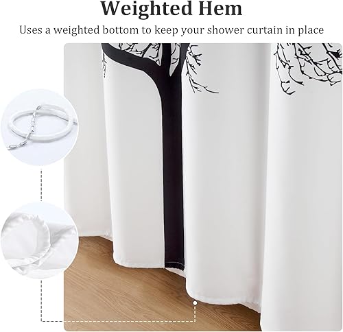 Miniatura 5 de Cortina de ducha con diseño de árbol, rústico y vertical, tela cepillada suave, gruesa, impermeable, para baño, 72 pulgadas de ancho x 72 pulgadas