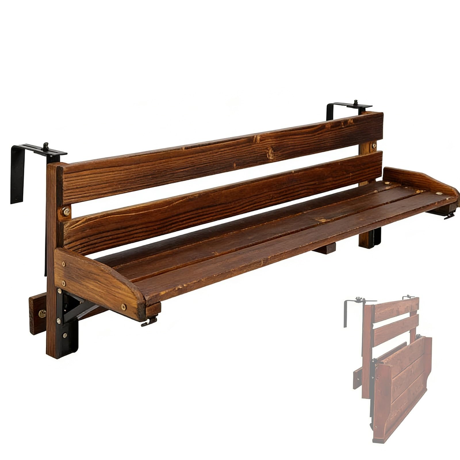 Table de Balcon Suspendue Pliable et Suspendue, Tablette Balcon en Bois pour Les Petits Balcons, Terrasses, Plantes D'extérieur et Rangement, Installation sans Perçage(Brown,90cm/36in)