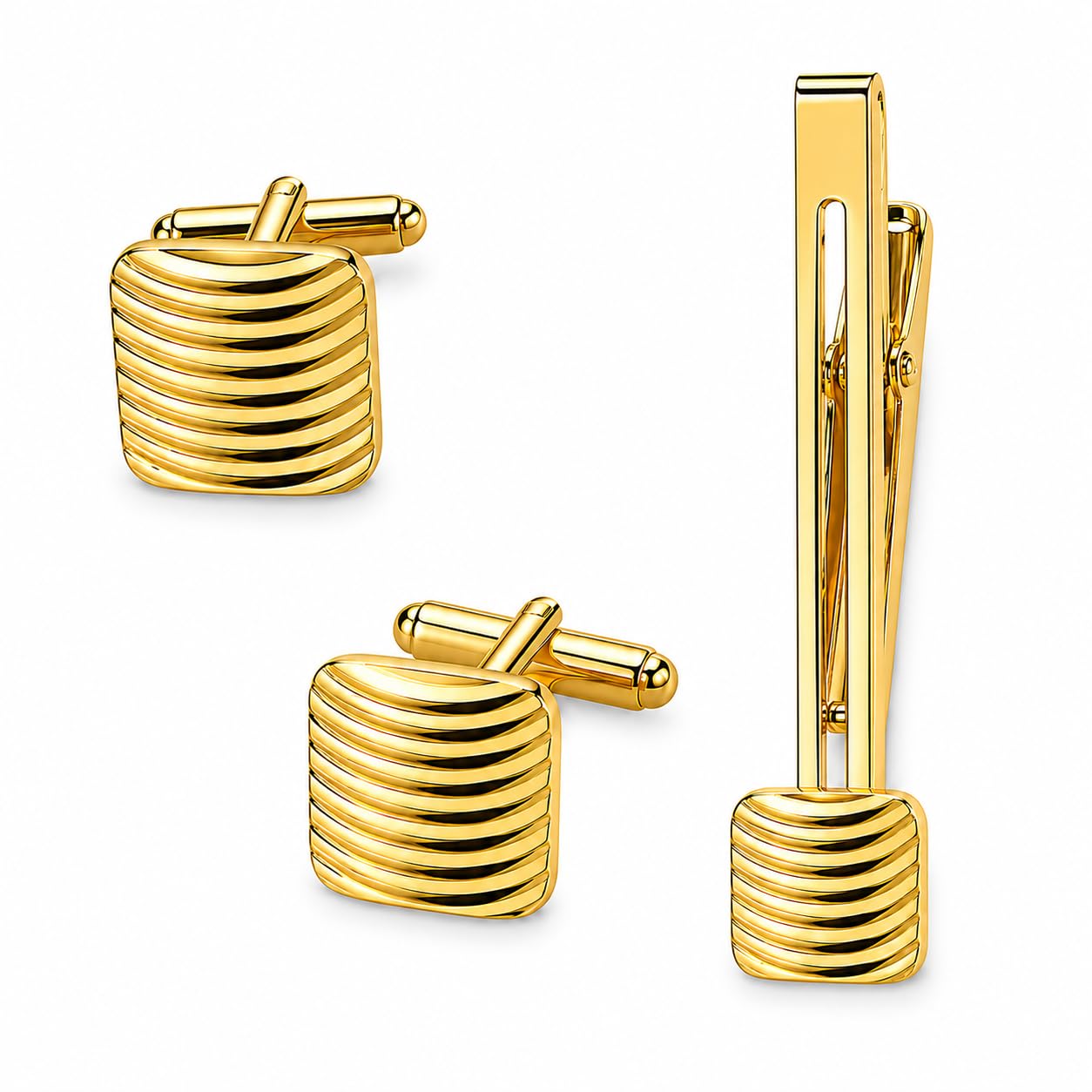 Brass Cufflink & Tie Pin Set (Gold)-image-4