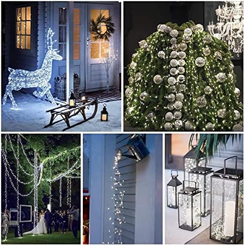 NEWUPZSI Solar Fairy Garden Lights Outdoor, 2 Pack 10M 100LED 33 ft Solar String Lights 8 Modes Waterproof Silver Copper Wire Lights for Patio Christmas Outside Gazebo (Cool White, 2 Pack)
