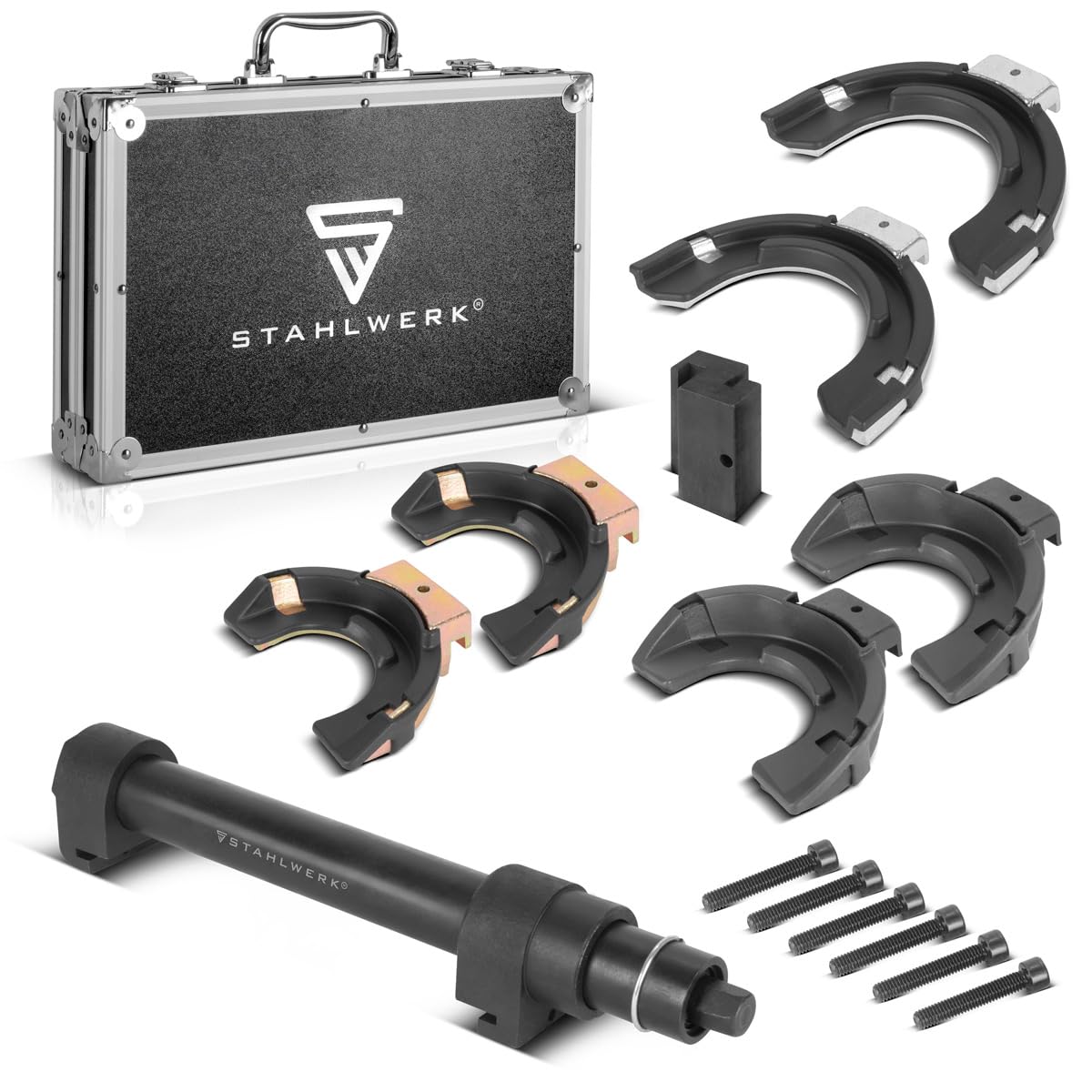 STAHLWERK Tensor de muelles con fuerza de sujeción de 1,5 t | tensor de montaje para coche | herramienta de tuning | tensor de resorte interior | herramienta de puntal para el montaje y desmontaje de