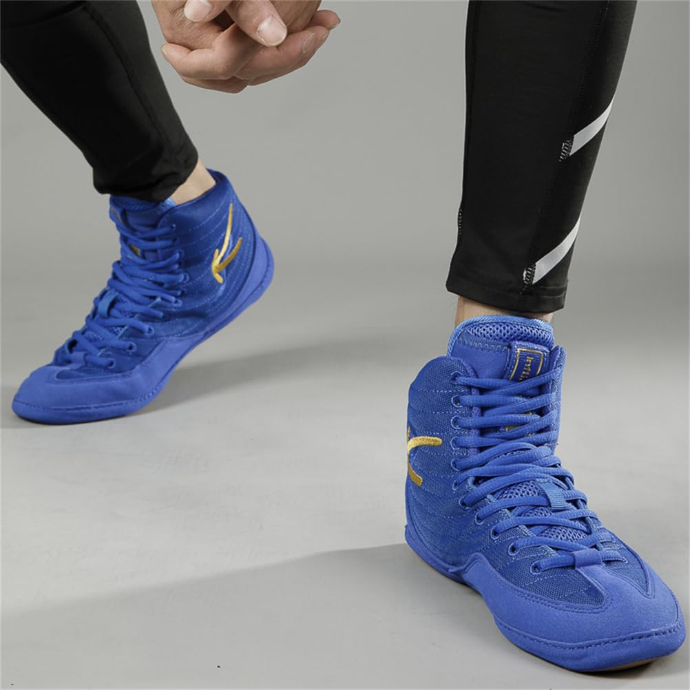 Zapatos De Lucha Unisex para Adultos, De Hombre Y Mujer, De Caña Alta, Ligeros, para Fitness, Boxeo, Kickboxing, Gimnasio Y Deportes,Azul,40 EU
