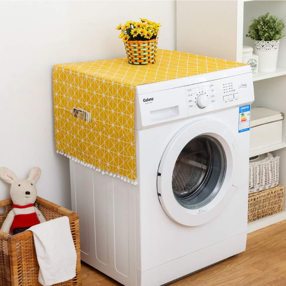 MF2FLAY Fridge Dust Proof Cover Yellow Multi-Purpose Washing Machine Top Cover with 6 Refrigerator Storage Organizer Bags
