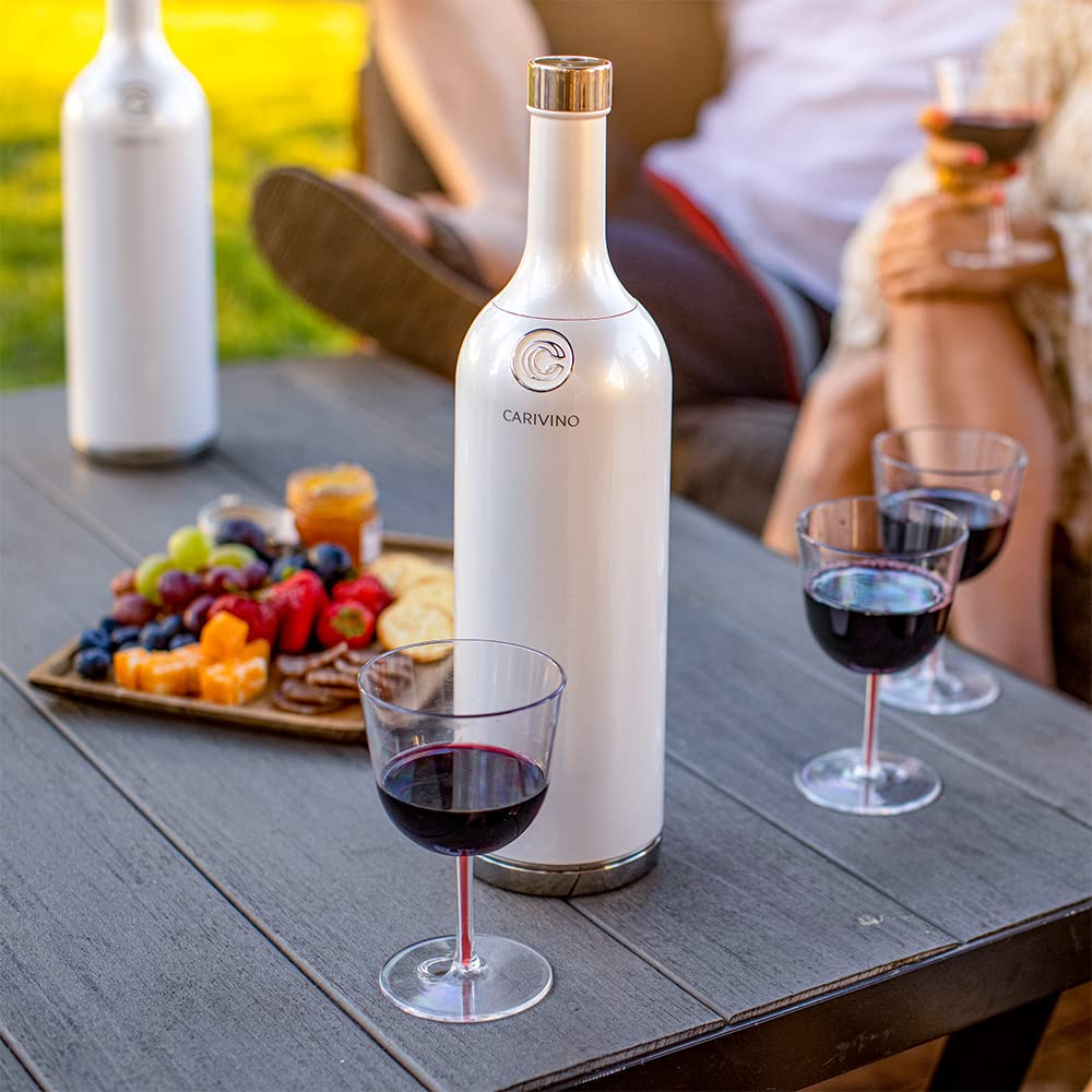 CARIVINO: Botella de vino aislada todo en uno al aire libre con vasos en el interior (rojo Tramonto metálico)
