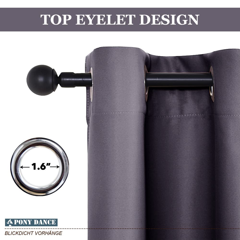 PONY DANCE Tende Oscuranti per Interni 2 Pezzi - L 140 x A 175 cm Tende Soggiorno con Anelli Tende Bambini Cameretta Tende per Salotto Eleganti Tende Termiche, Viola Grigiastro