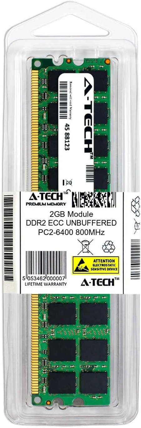 A-Tech 2GB Replacement for Kingston KVR800D2E5/2G - DDR2 800MHz PC2-6400 ECC Unbuffered UDIMM 1.8v - Single Server Memory Ram Stick (KVR800D2E5/2G-ATC)