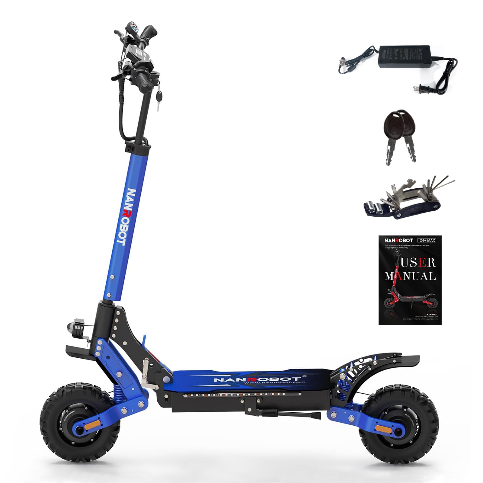 NANROBOT D4+ Electric Scooter Adults Fast Off Road Sport Scooters 2400W Dual Motor Up to 42MPH & 40Miles Long Range Heavy Duty Foldable Kick Scooter Electric for Adults with Suspension 10