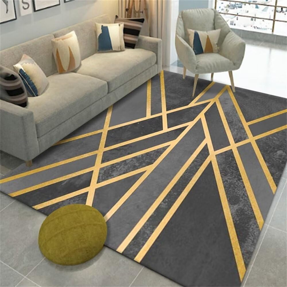Tapis grande taille zone gris doux aux lignes géométriques