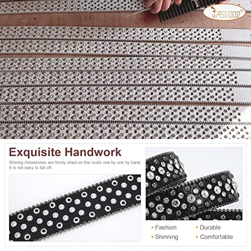 Jasgood Rhinestone Belt For Women And Men, Western Cowboy Cowgirl Bling Studded Leather Belt Men Rhinestone Belt For Jeans Pants Dress, A-Black, Suit Pants Size 28”-33” #TOP7