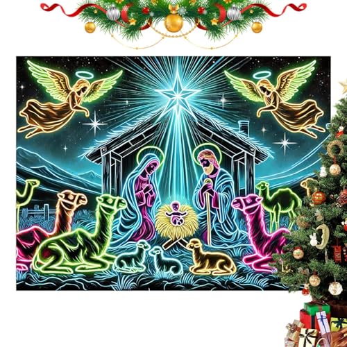 Décoration de Noël réactive aux UV et tapisserie de la Nativité géante pour fête