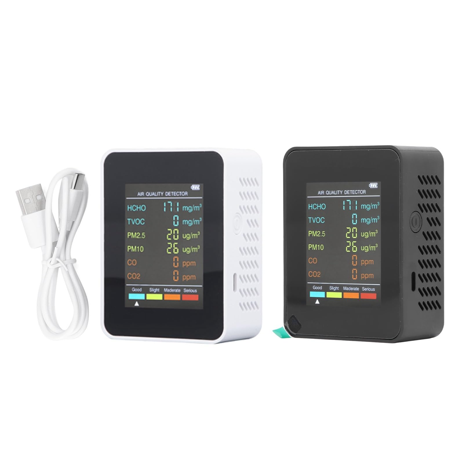 Detector de Calidad Monitor de Calidad del Aire, Pantalla LCD portátil con retroiluminación, Detector CO2 TVOC HCHO PM2.5 PM10 Alarma para Interiores,para el Hotel(White)