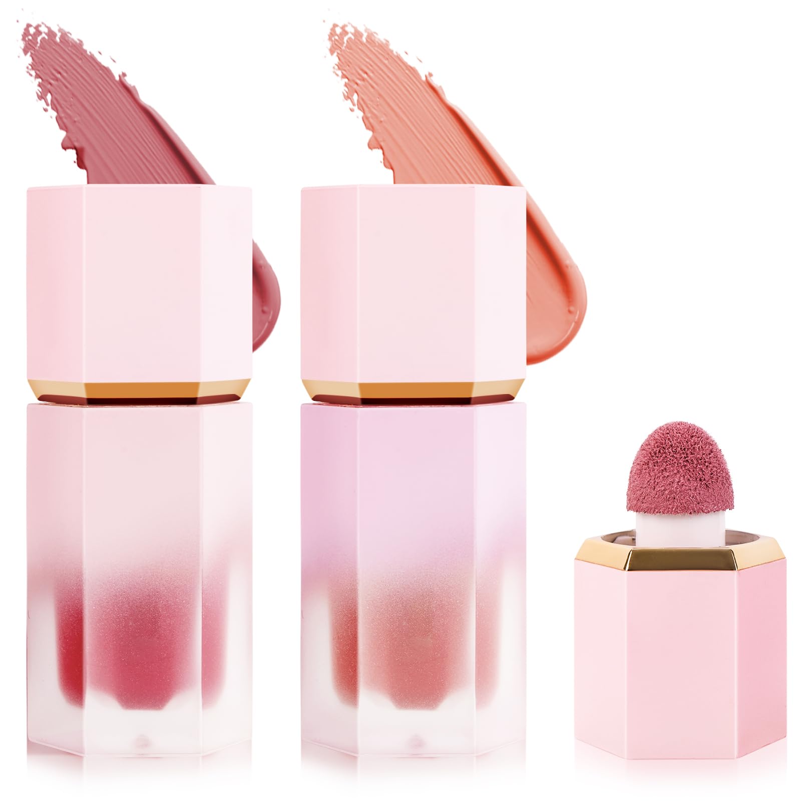 Colorete Liquido,2PCS Suave Ligero Y Transpirable Colorete en Crema, Larga Duración Blush Liquido, Prueba De Manchas Rubor Liquido, de Aspecto Natural, Tinte Piel Rubor en Crema Gel Para Mejillas