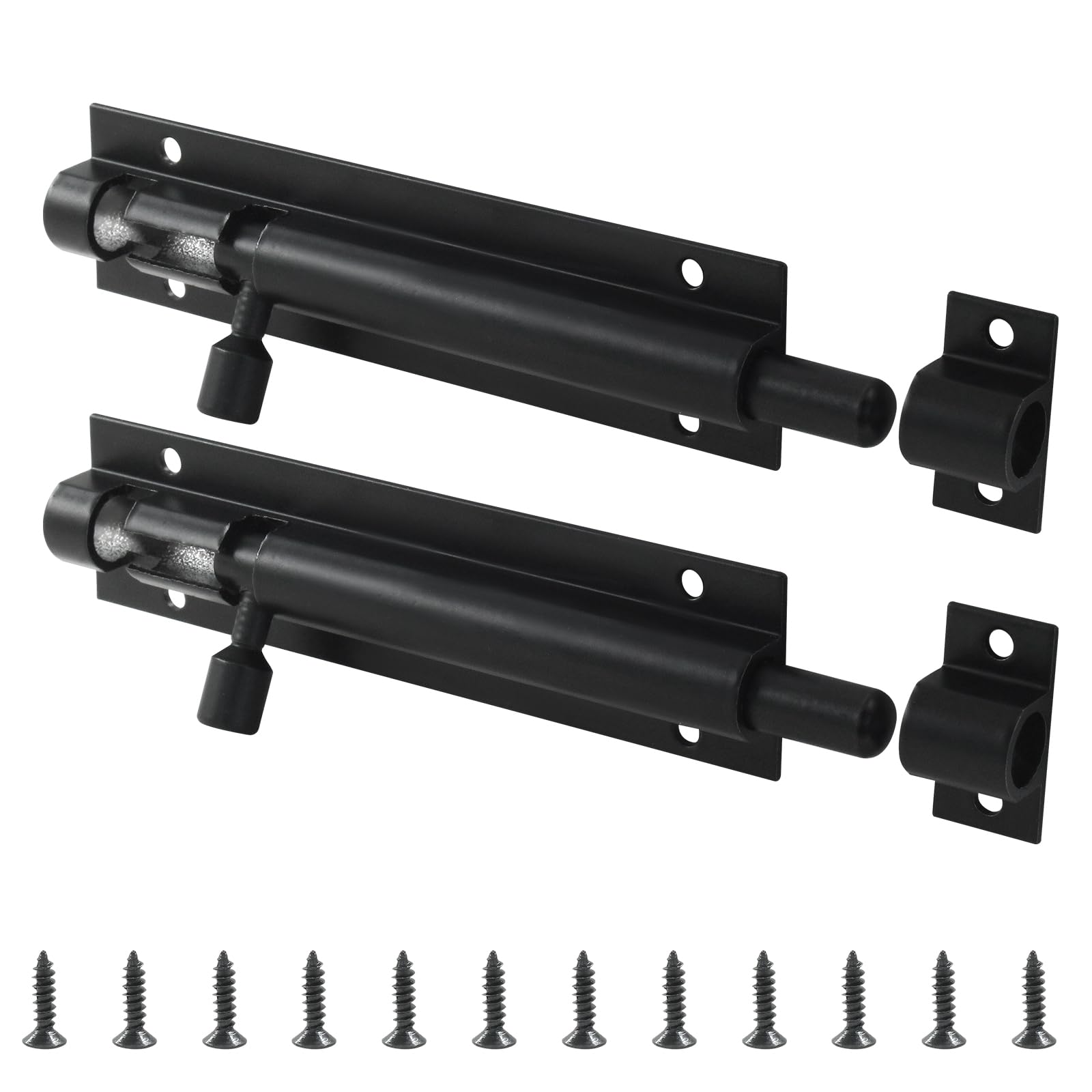Cjueiom 2 Pack Door Lock Bolts, 4 Inch / 100mm Black Barrel Bolt Latch Heavy Duty - Image 2