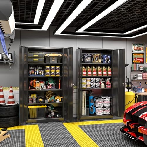 Greenvelly Metal Storage Cabinet 72” Black Garage Steel Locking Cabinet With Doors And 4 Adjustable Shelves, Tall Tool Cabinets Lockable File Cabinet For Home Office, Metal Classroom Cabinets Basement #TOP1