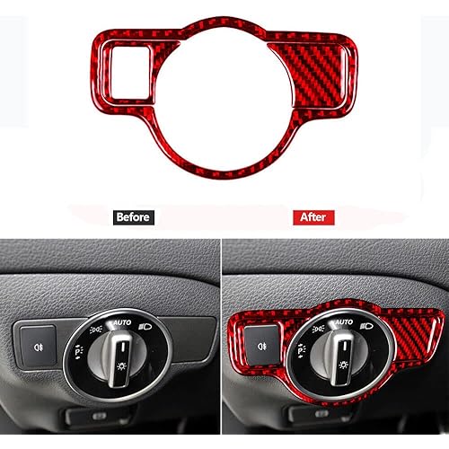 Car Interior Accessories Red Carbon Fiber Headlight Button Cover Trim for Mercedes Benz A Class B Class G Class CLA Class 2013-2018 C Class 2007-2018 E Class 2009-2014