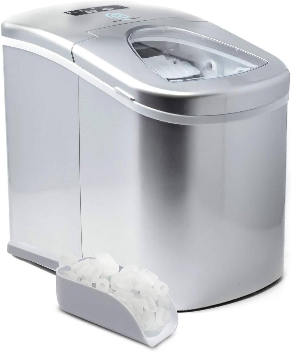 Prime Home Portable Ice Maker Machine for Countertop - Ice Cubes Ready in 6 Mins - Great for Mixed Drinks & Parties - Electric Ice Making Machine with Ice Scoop and Basket - Silver