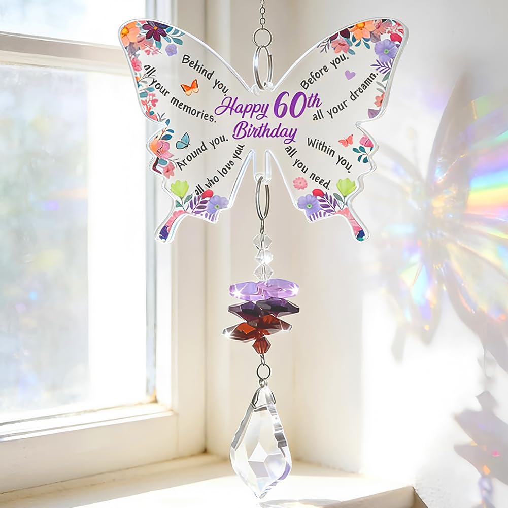 60th Birthday Gifts for Women, Unique Butterfly Crystal Suncatcher 1965 Gift for Her，Butterfly Crystal Suncatcher Gift for Her, Inspirational 60 Year Old Keepsake