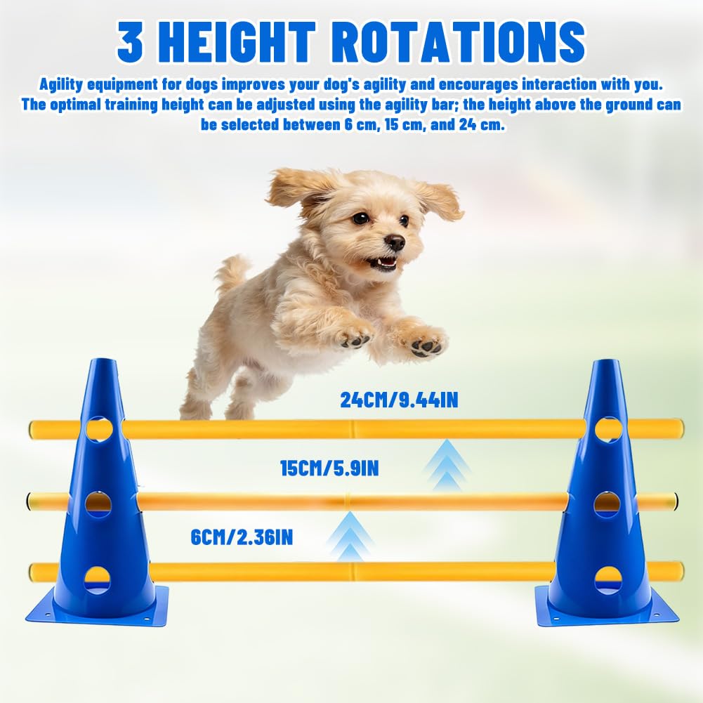 Steckhürden Set für Agility Training, 5 Stück Hindernisse mit 10 Kegel 23cm Höhe und 5 Stangen 80cm Lang, Verstellbare Hürdenset für Hundesport, Pferdetraining und Kinderturnen