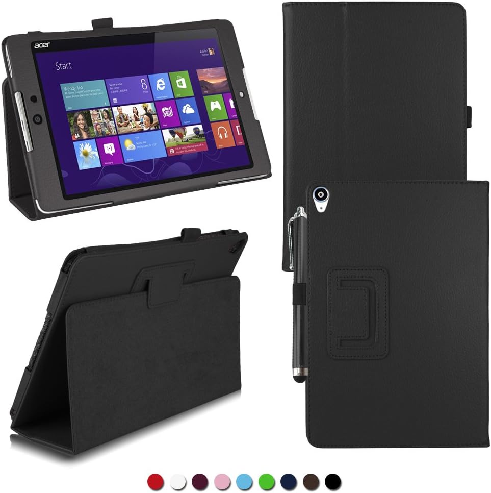 Acer Iconia W3-810 8.1 Inch Case,[Multi-Angle] Stand Slim-Book PU Leather [Folio Folding] Stand Cover Case For Acer Iconia W3-810 8.1-Inch Tablet,Sent Stylus Pen(Black)