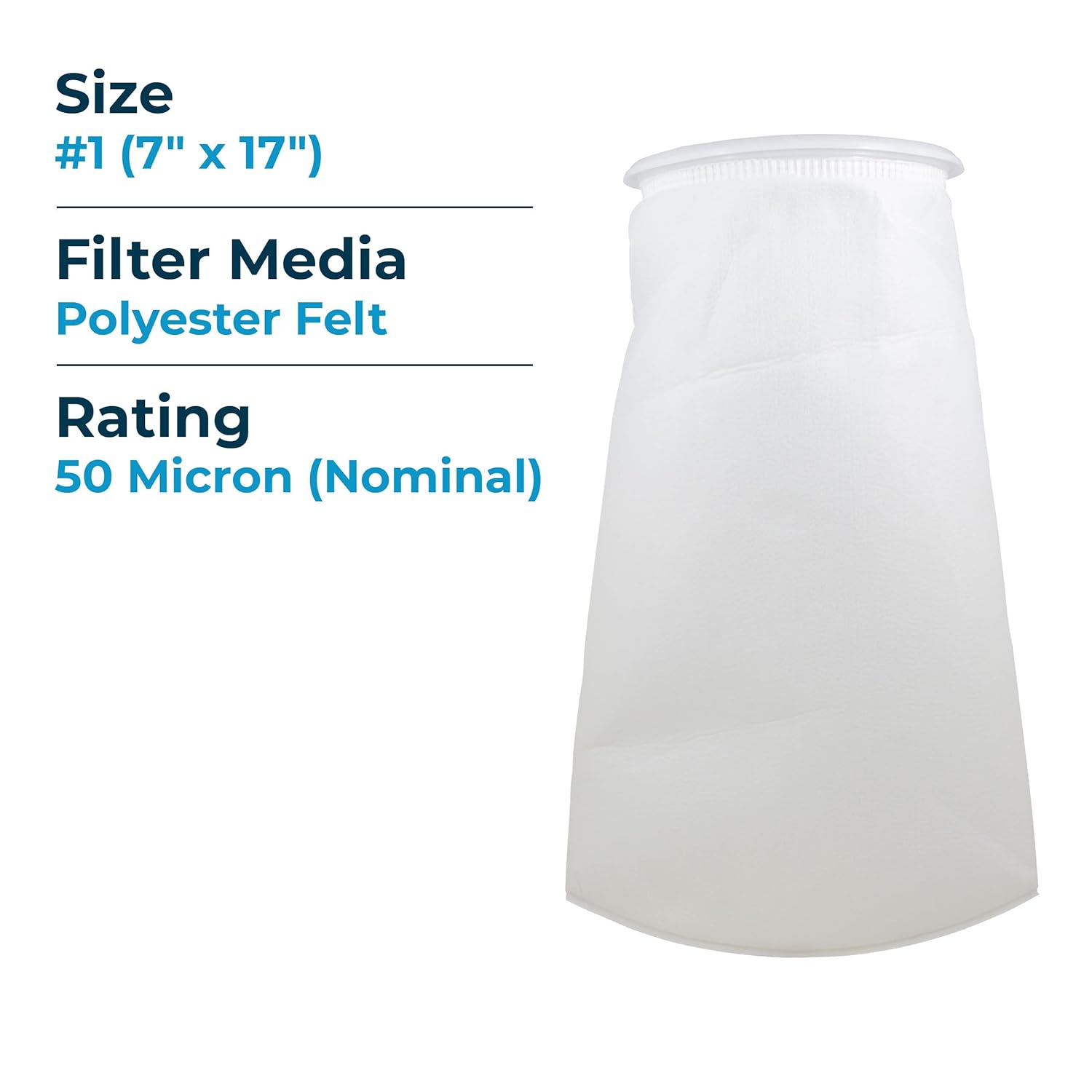 SpiroPure SP-BE-1-50 50 Micron #1 (7" x 17") Polyester Felt Liquid Bag Filter (Case of 40)