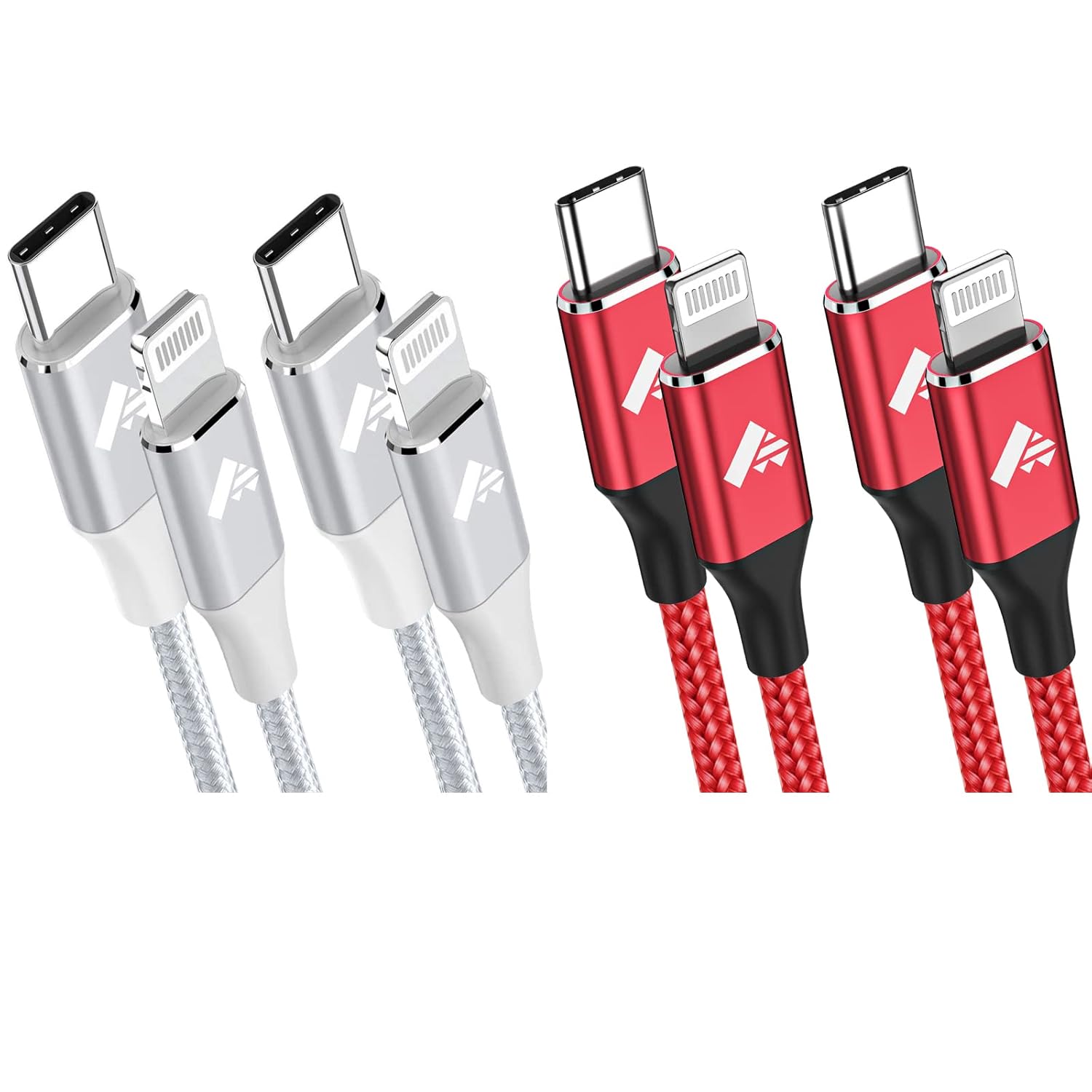 Aiminu 4 Pack 6ft USB C to iPhone Cable Compatible with iPhone 13 12 11 Pro Max XS XR X 8 7 6S 6 Plus SE, iPad (White/Red)